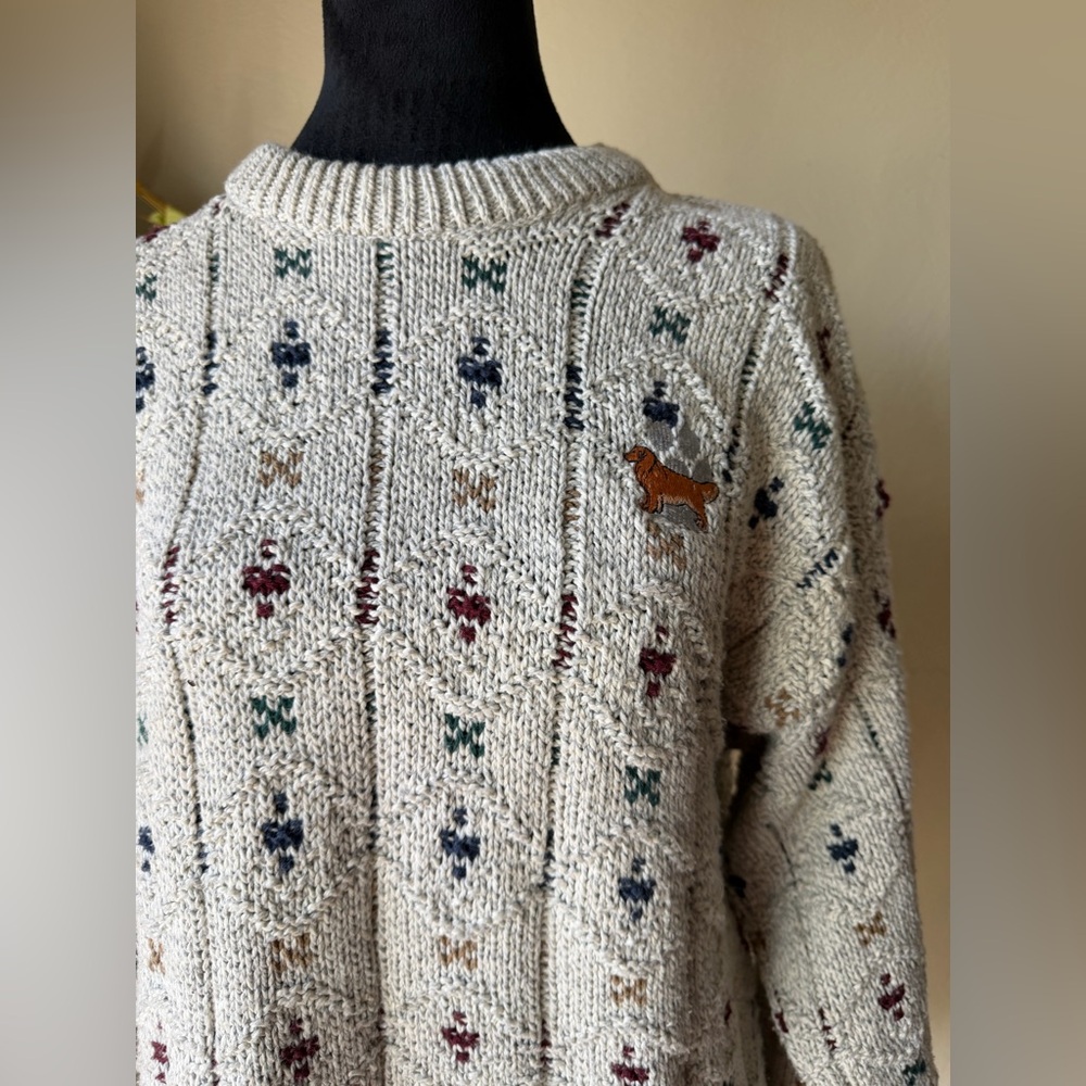 Vintage 90s knit sweater100% cotton dog embroidered dunbrooke distinctive m